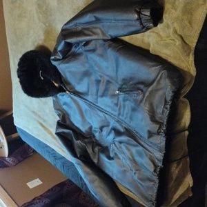 Reversible leather, faux fur coat jacket